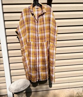 Ichi Antiquités Linen tartan plaid dress (OS) |… Noihsaf Bazaar