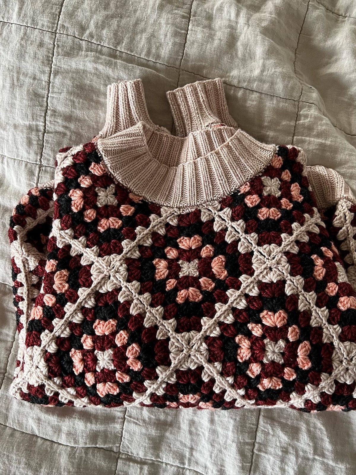 misha and puff♡Cinnamon Patchwork Misha & Puff Patchwork Crochet Sweater (XS/S) |… | Noihsaf