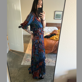 Farm Rio Blue Cool Leopard Ruffle Maxi Dress (S) | | Noihsaf Bazaar Farm Rio Blue Cool Leopard Ruffle Maxi Dress (S) | | Noihsaf Bazaar