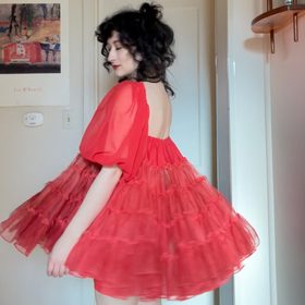 Laurs Kemp Upcycled Red Babydoll Dress (M) | Used, | Noihsaf Bazaar Laurs Kemp Upcycled Red Babydoll Dress (M) | Used, | Noihsaf Bazaar