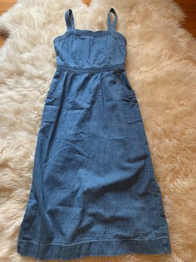 madewell denim apron dress Madewell Women's Small Denim Apron Midi Dress L4484 100% Cotton SOLD OUT Sm S