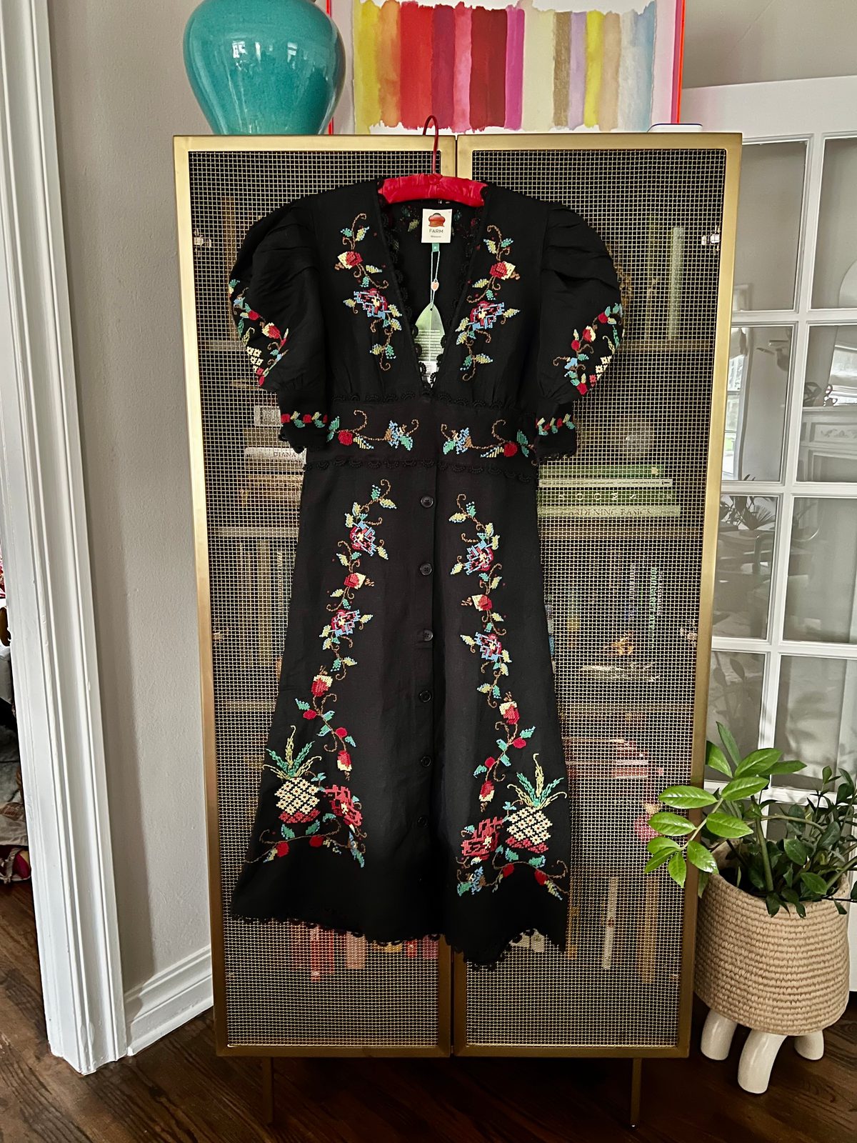 *Farm Rio* 刺繍ワンピース Farm Rio Black cross stitch dress (M) | Used,… | Noihsaf Bazaar
