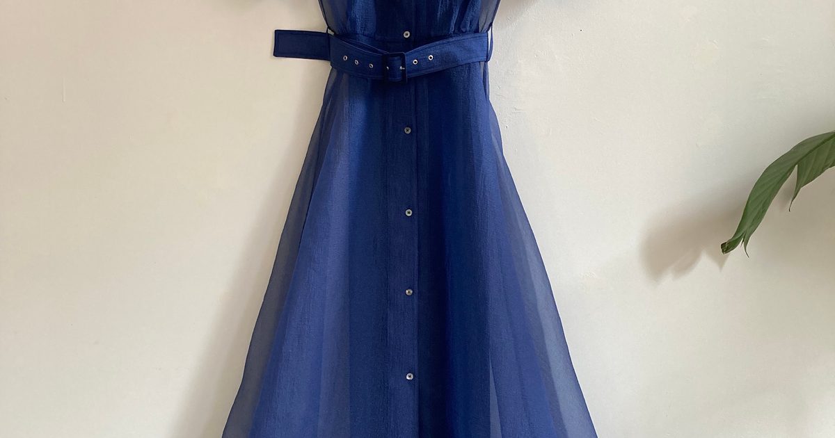 staud millie organza dress STAUD NAVY BLUE Millie Sheer Organza midi MAXI SHIRT DRESS 2 PIECE BELTED 6