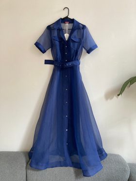 staud millie dress navy organza STAUD Millie Organza Shirt Dress
