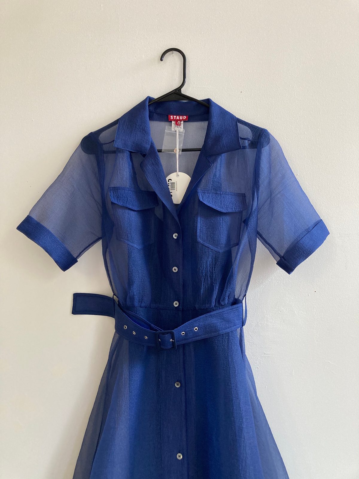 staud millie dress organza Staud Millie Organza And Glittered Cotton-Blend Maxi Shirt Dress In Blue - 35% Off