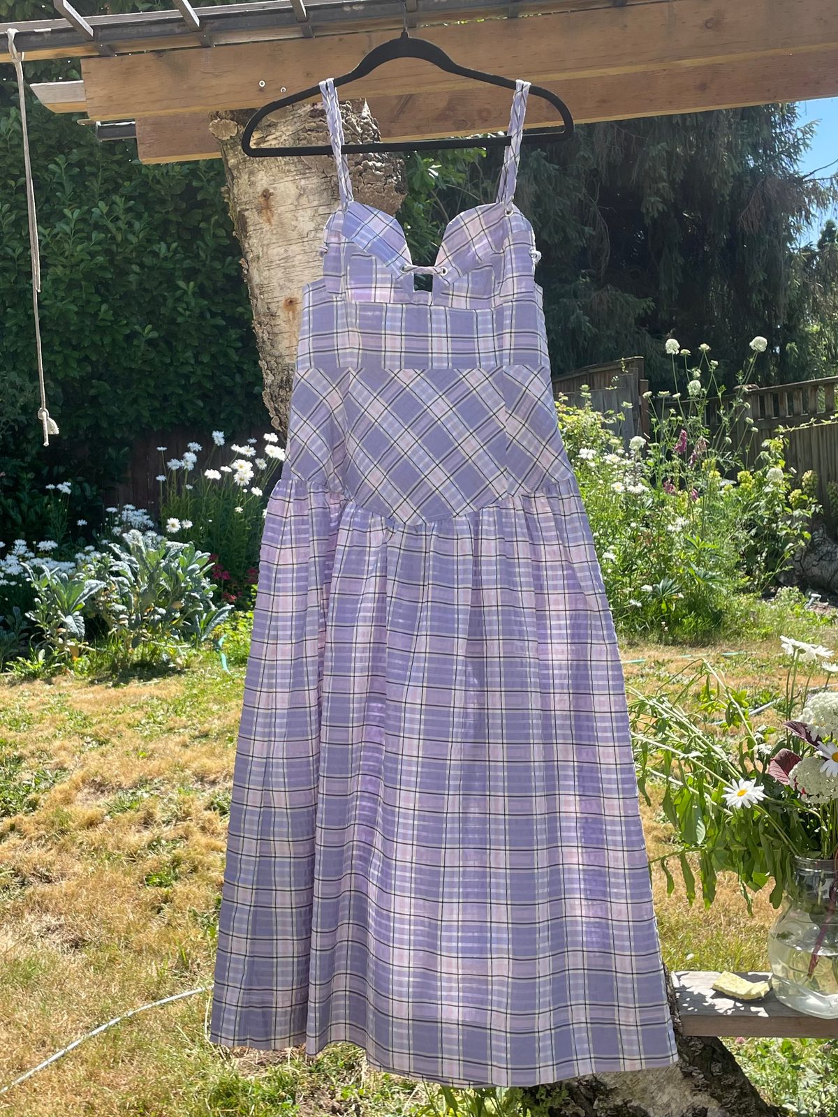 ganni purple seersucker dress Ganni Seersucker Check Midi Dress In Purple In Check Persian Violet - 50% Off