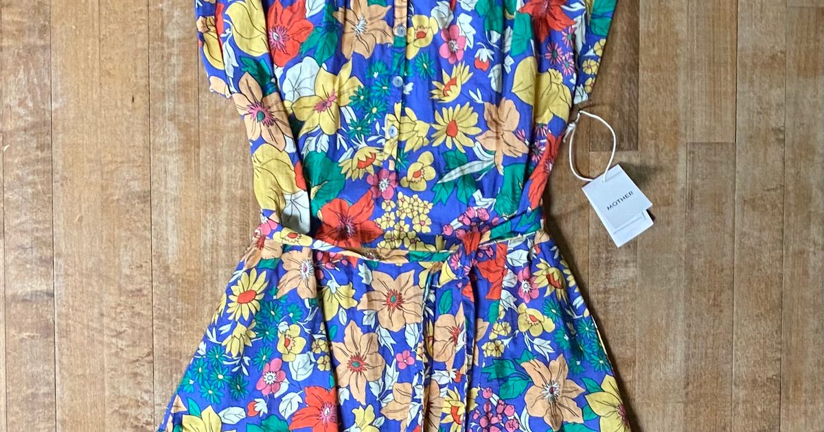 mother slow ride shirt dress MOTHER The Slow Ride Shirt Dress Size L Floral Colorful Mini New