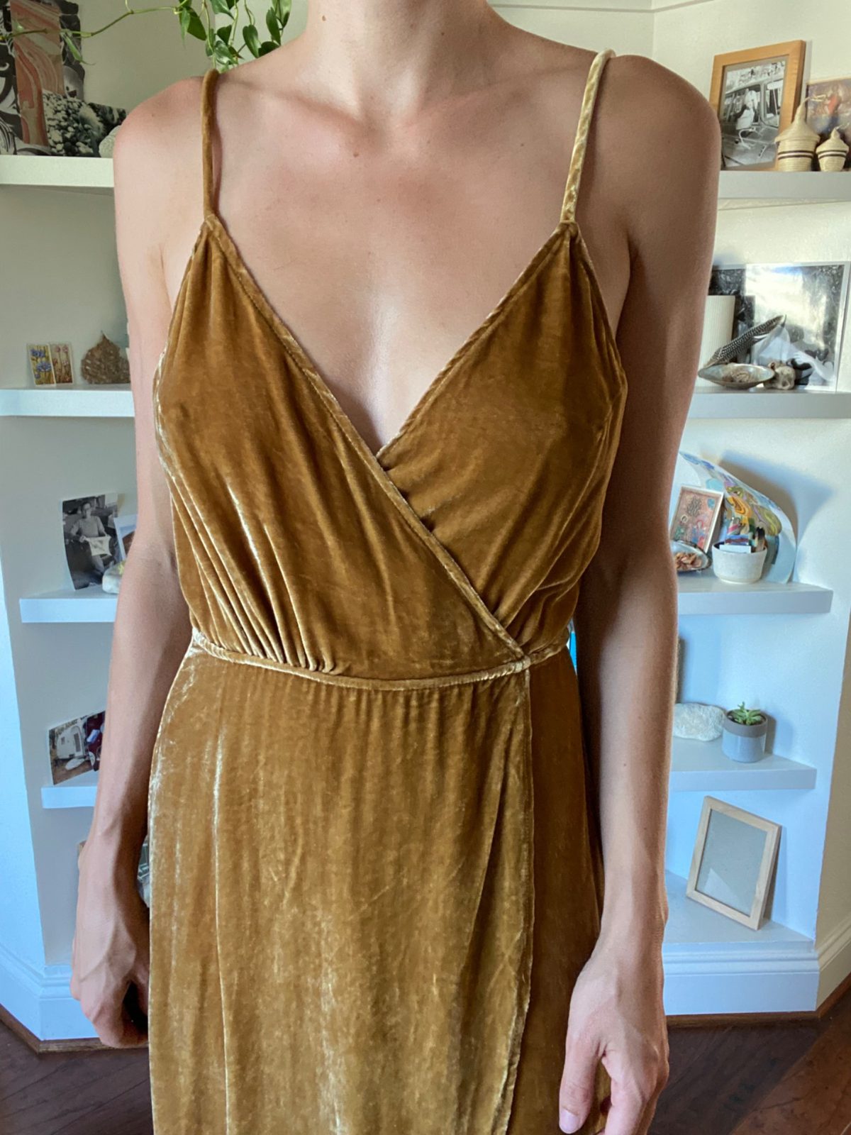 Reformation Gold Velvet Wrap Dress XS Used Noihsaf Bazaar