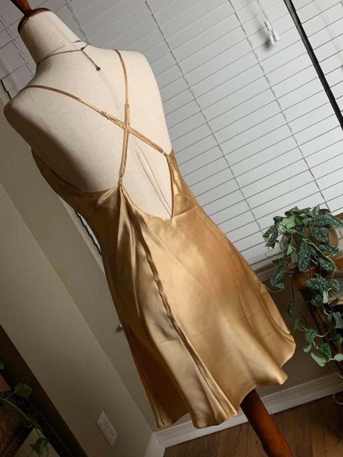 Knee Length Cocktail Gold Champagne Silk Dress Short Only Slip Mini Dress Aritzia INTL Knee Length Cocktail Gold Champagne Silk Dress Short Only Slip Mini Dress Aritzia INTL