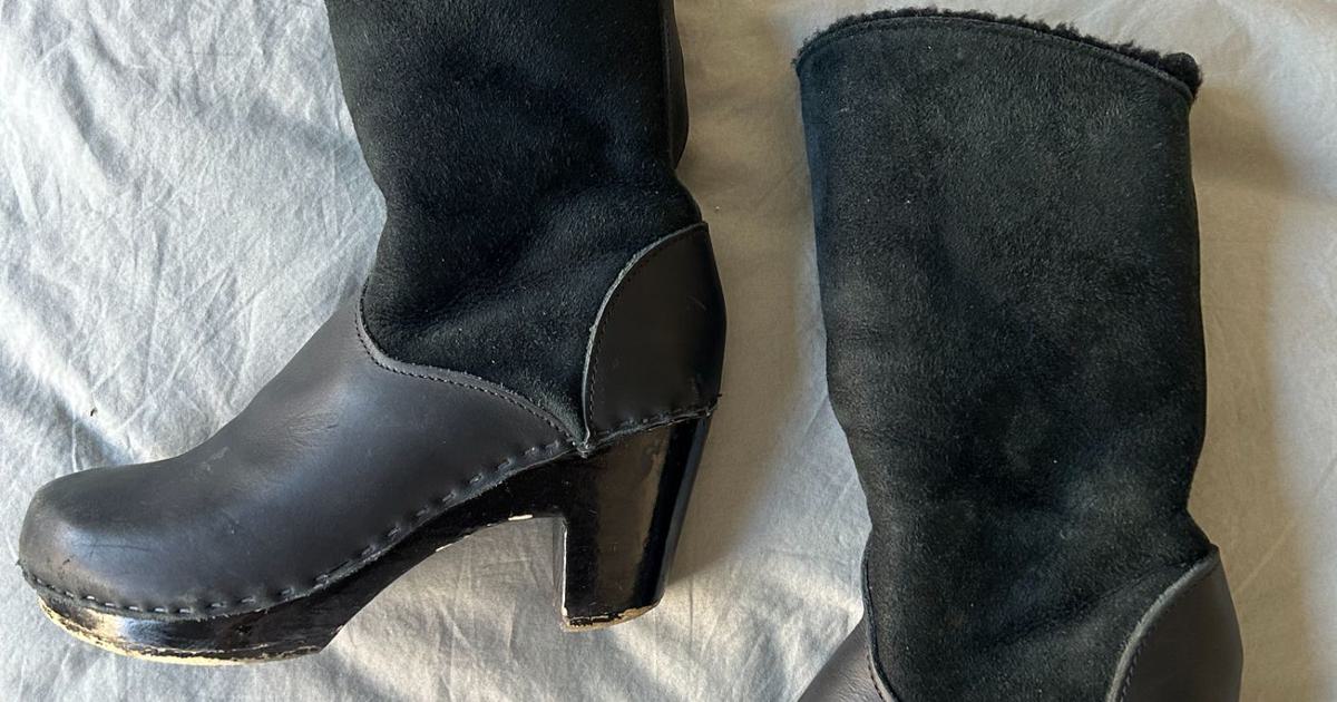 High Heel No Shearling Clog Boots Store Brown Leather Tan