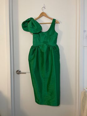 Kika Vargas Anne bow-shoulder taffeta midi dress (M) | Noihsaf Bazaar Kika Vargas Anne bow-shoulder taffeta midi dress (M) | Noihsaf Bazaar