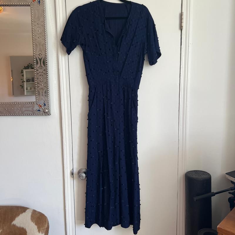 Rachel Comey Ardent Jumpsuit in navy eyelash fabric Noihsaf Bazaar