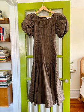 Loeffler Randall Ran Brown Check Puff Sleeve Dress | Noihsaf Bazaar Loeffler Randall Ran Brown Check Puff Sleeve Dress | Noihsaf Bazaar