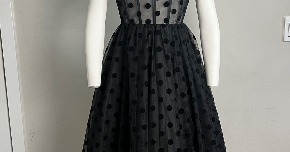 Mac Duggal Polka Dot Net Bustier A-Line Midi Dress (2) | Used, Secondhand, Resell Mac Duggal Polka Dot Net Bustier A-Line Midi Dress (2) | Used, Secondhand, Resell