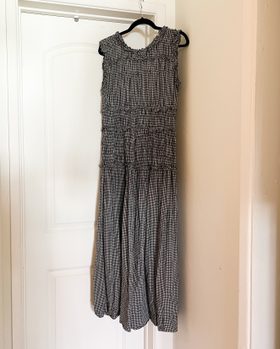 den mallory shirred gingham organic cotton midi dress DEn Mallory Gingham Check Dress - Black