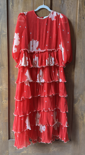ganni tiered midi dress GANNI Tiered printed crepe de chine midi dress