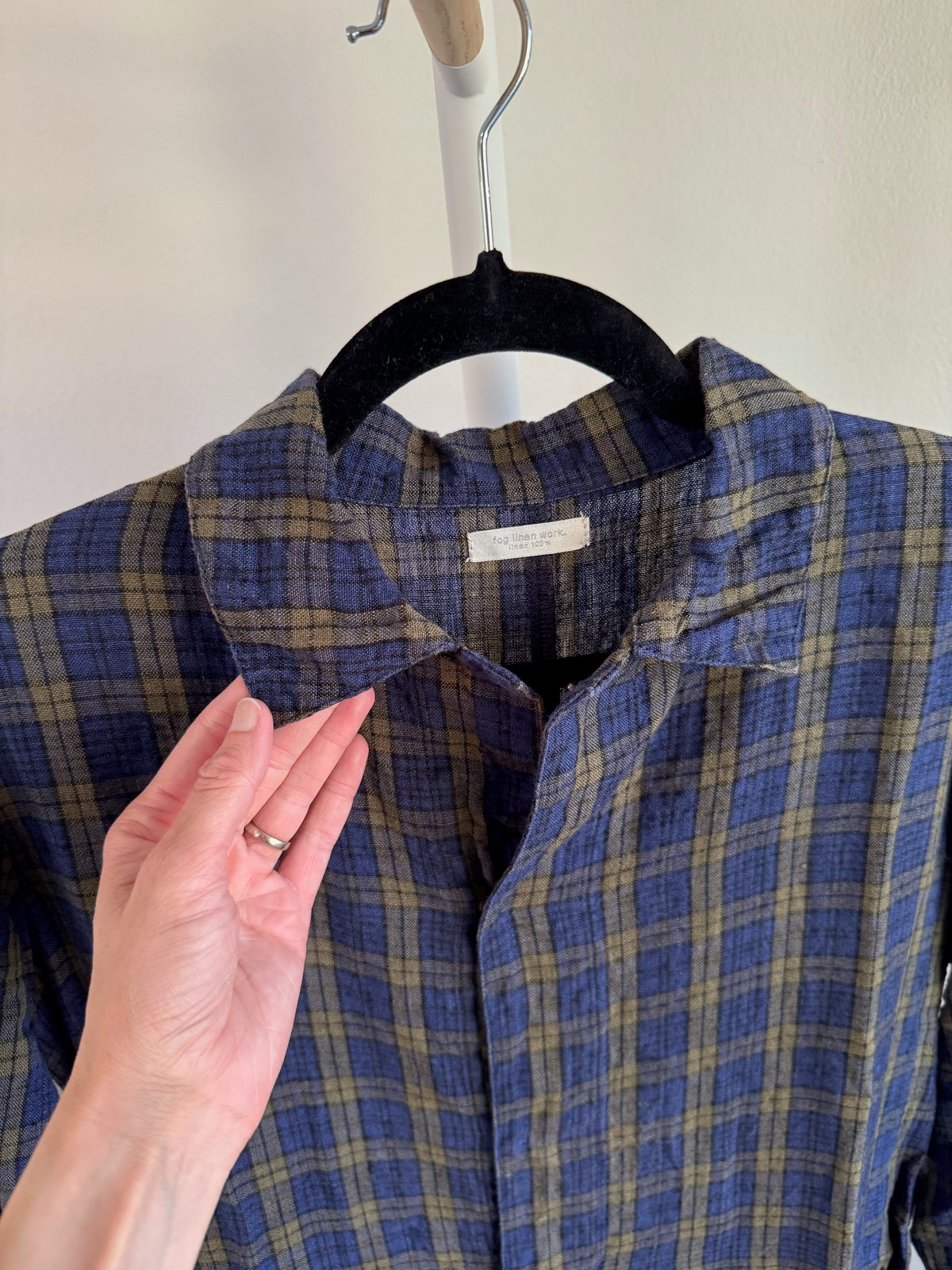 FOG Linen WORKS Linen dress with pockets, olive plaid (One Size) | Used, Secondhand, Resell FOG Linen WORKS Linen dress with pockets, olive plaid (One Size) | Used, Secondhand, Resell