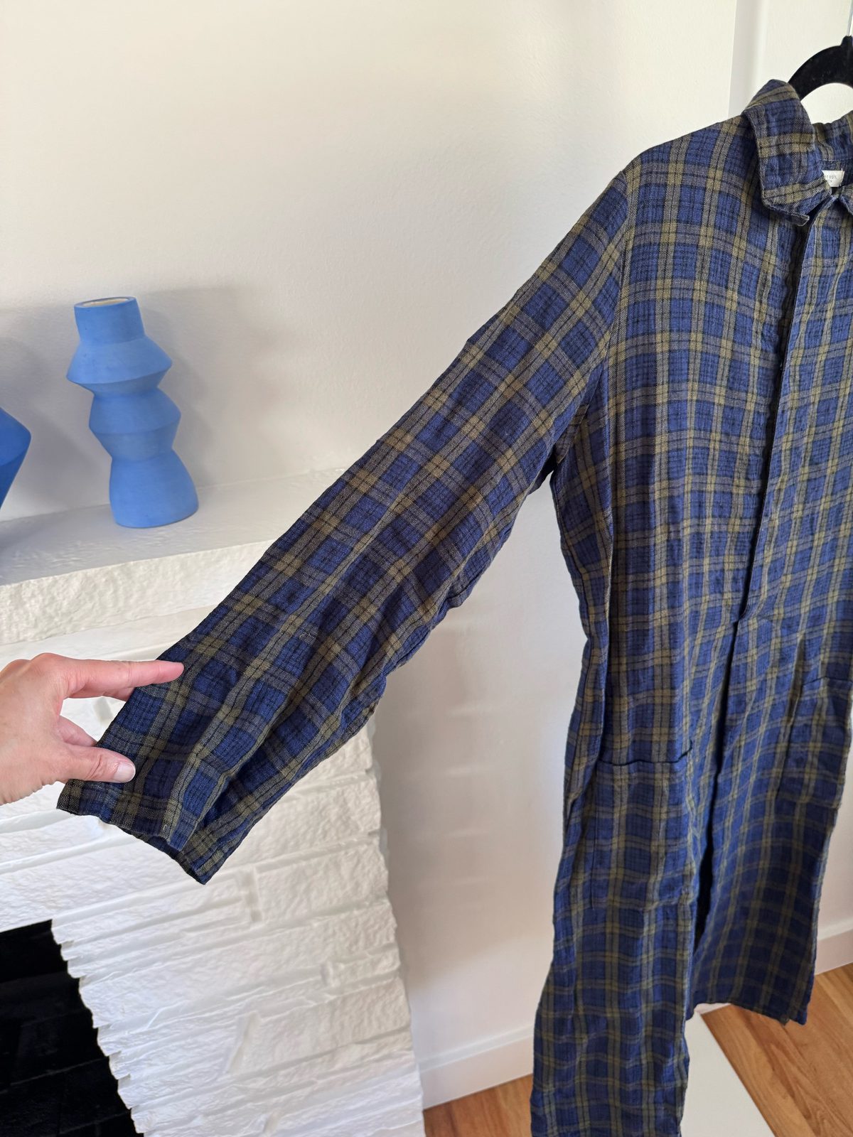 Fog Linen Works Linen Dress with Pockets, Olive Plaid (One Size) | Used, Secondhand, Resell Fog Linen Works Linen Dress with Pockets, Olive Plaid (One Size) | Used, Secondhand, Resell