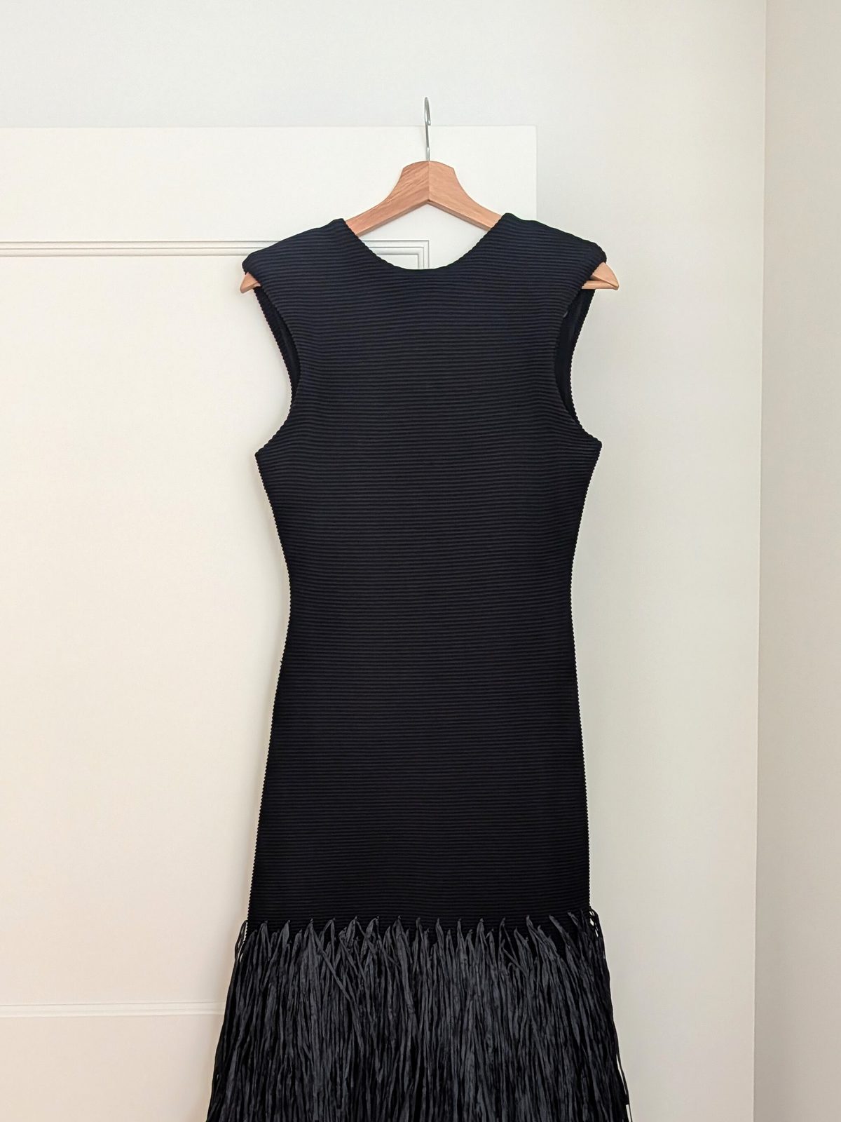 aje rushes raffia knit midi dress black Rushes Raffia Knit Mini Dress-BLACK / XXS